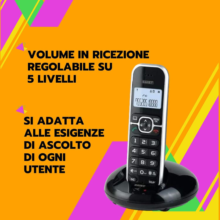 SAIET - Telefono Cordless Casa e Ufficio 3660 LEM - Cordless con Vivavoce e Audio Amplificato - Telefono Cordless con Tasti Grandi e Schermo Intuitivo 13500789