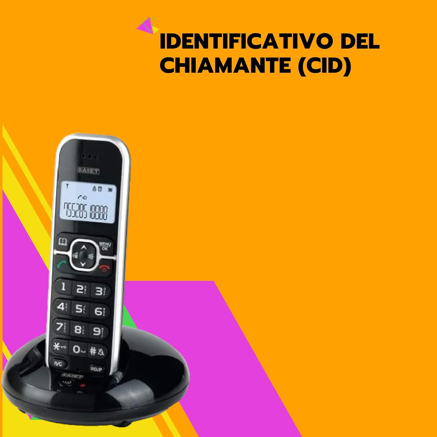 SAIET - Telefono Cordless Casa e Ufficio 3660 LEM - Cordless con Vivavoce e Audio Amplificato - Telefono Cordless con Tasti Grandi e Schermo Intuitivo 13500789