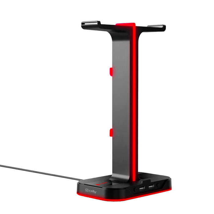 Celly CYBERSTATIONBK - RGB Gaming Headset Stand with HUB and 2xUSB Charging Station, Black