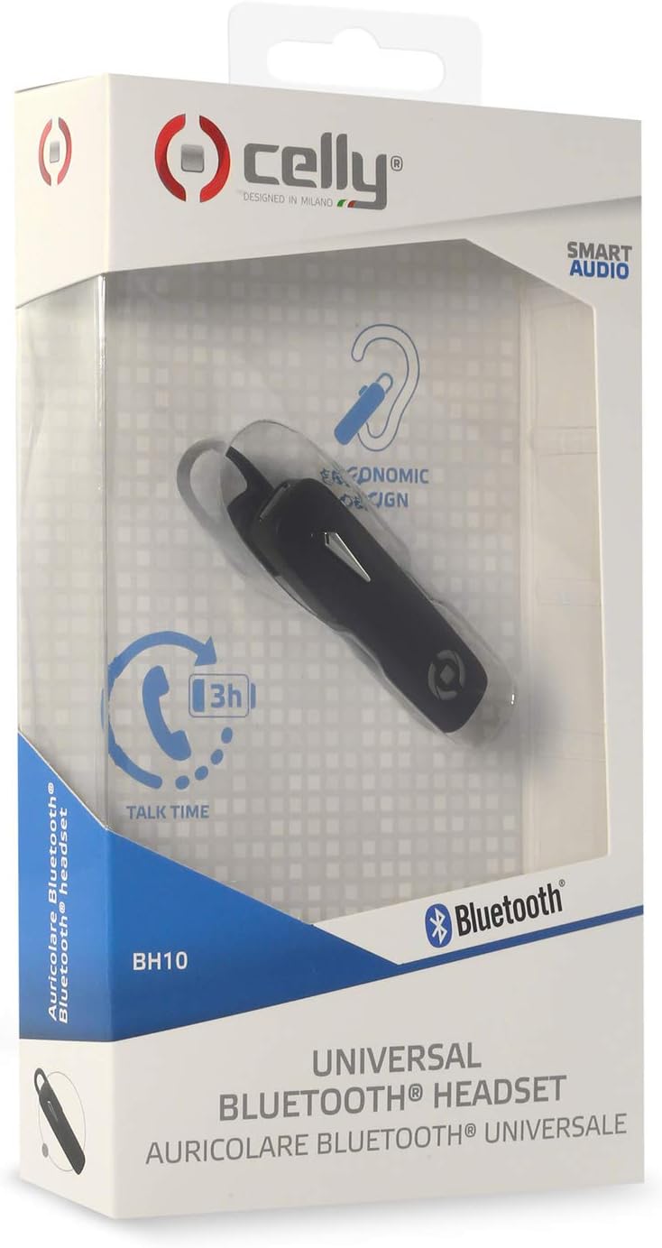 Celly BH10 Smart Audio Oreillette Bluetooth utilisable sur Les Deux Oreilles, appels et Musique, 3 Heures d'autonomie