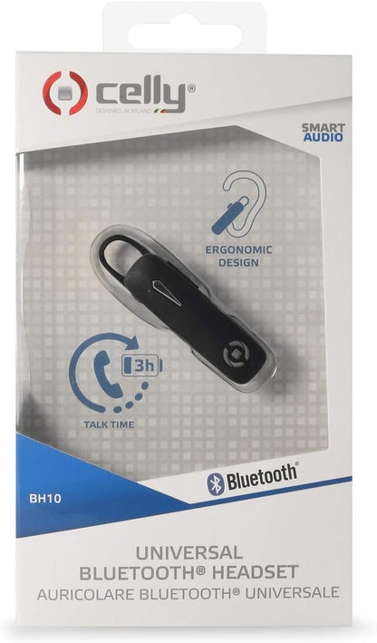 Celly BH10 Smart Audio Oreillette Bluetooth utilisable sur Les Deux Oreilles, appels et Musique, 3 Heures d'autonomie