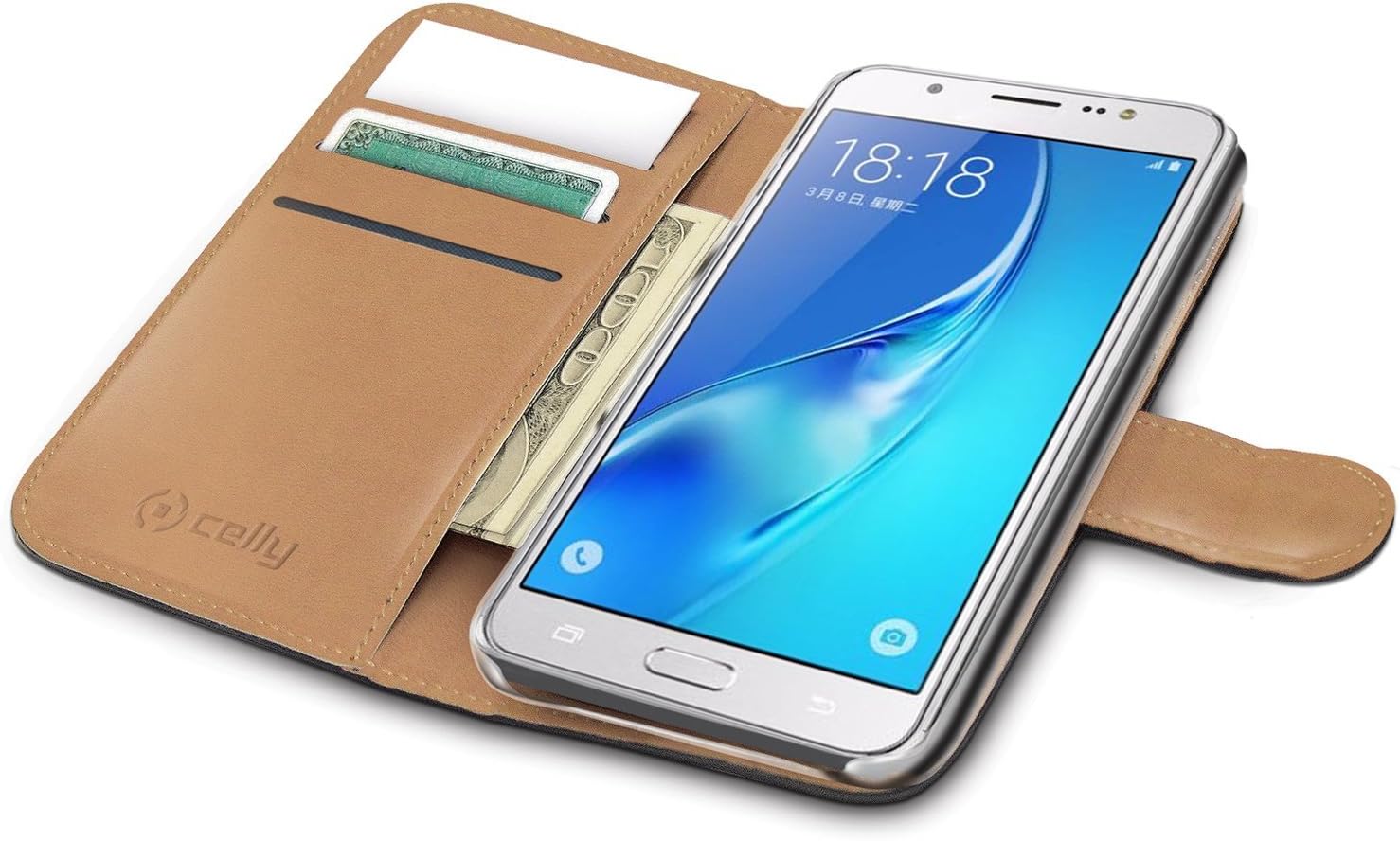 Celly Wally Eco Leather Wallet Case with Card Folder for Samsung Galaxy J5