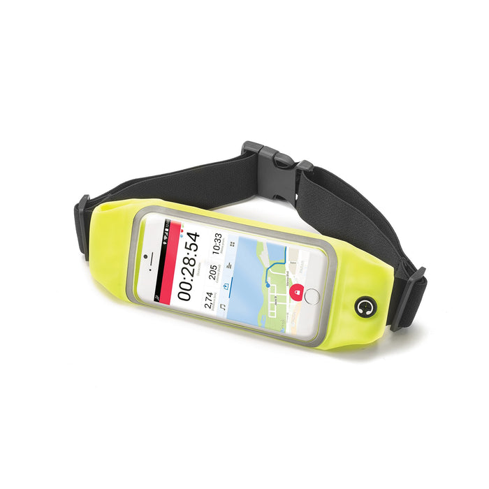 Celly RunBeltView Elastic Running Belt with Ear Loop and Transparent Pocket and Touch for Smartphones Up to 4.7 Inches, Yellow