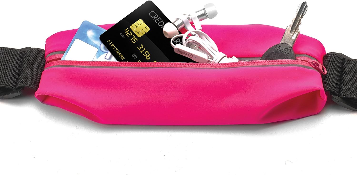 Celly RunBeltView Elastic Running Belt with Earphones and Transparent Touch Pocket for Smartphone Up to 4.7" - Pink