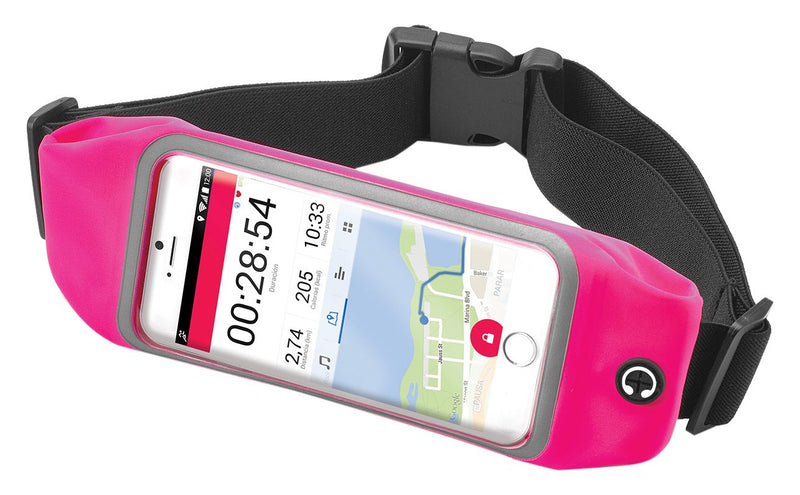 Celly RunBeltView Elastic Running Belt with Earphones and Transparent Touch Pocket for Smartphone Up to 4.7" - Pink