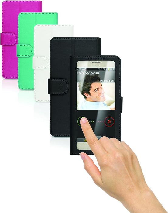 Celly UnicaView Universal Case with Front Window with Slide Touch System for Smartphone 5.0"-5.5", White