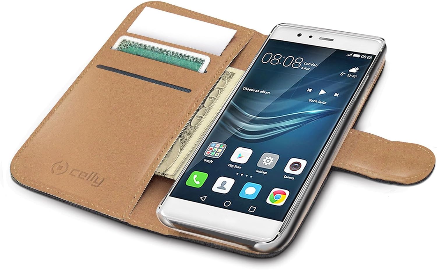 Celly Wally WALLY582 PU Leather Flip Case Cover Pouch For Huawei P9 Plus, Black