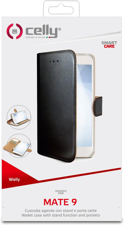 Celly Wally Wallet PU Leather Case for Huawei Mate 9, Black