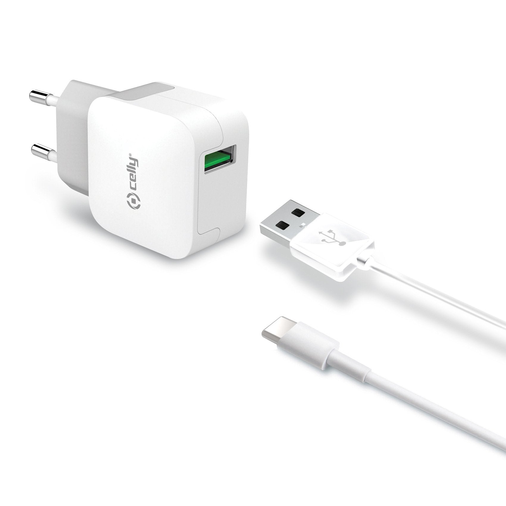 Celly TCUSBTYPEC 2.4A Network Charger with Type C Cable - White