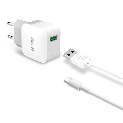 Celly TCUSBTYPEC 2.4A Network Charger with Type C Cable - White