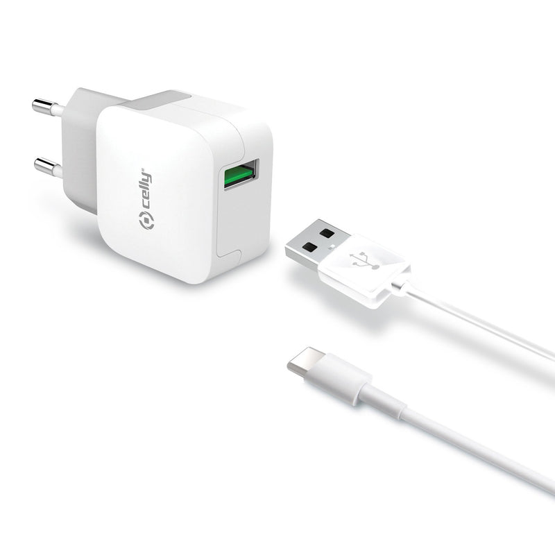 Celly TCUSBTYPEC 2.4A Network Charger with Type C Cable - White