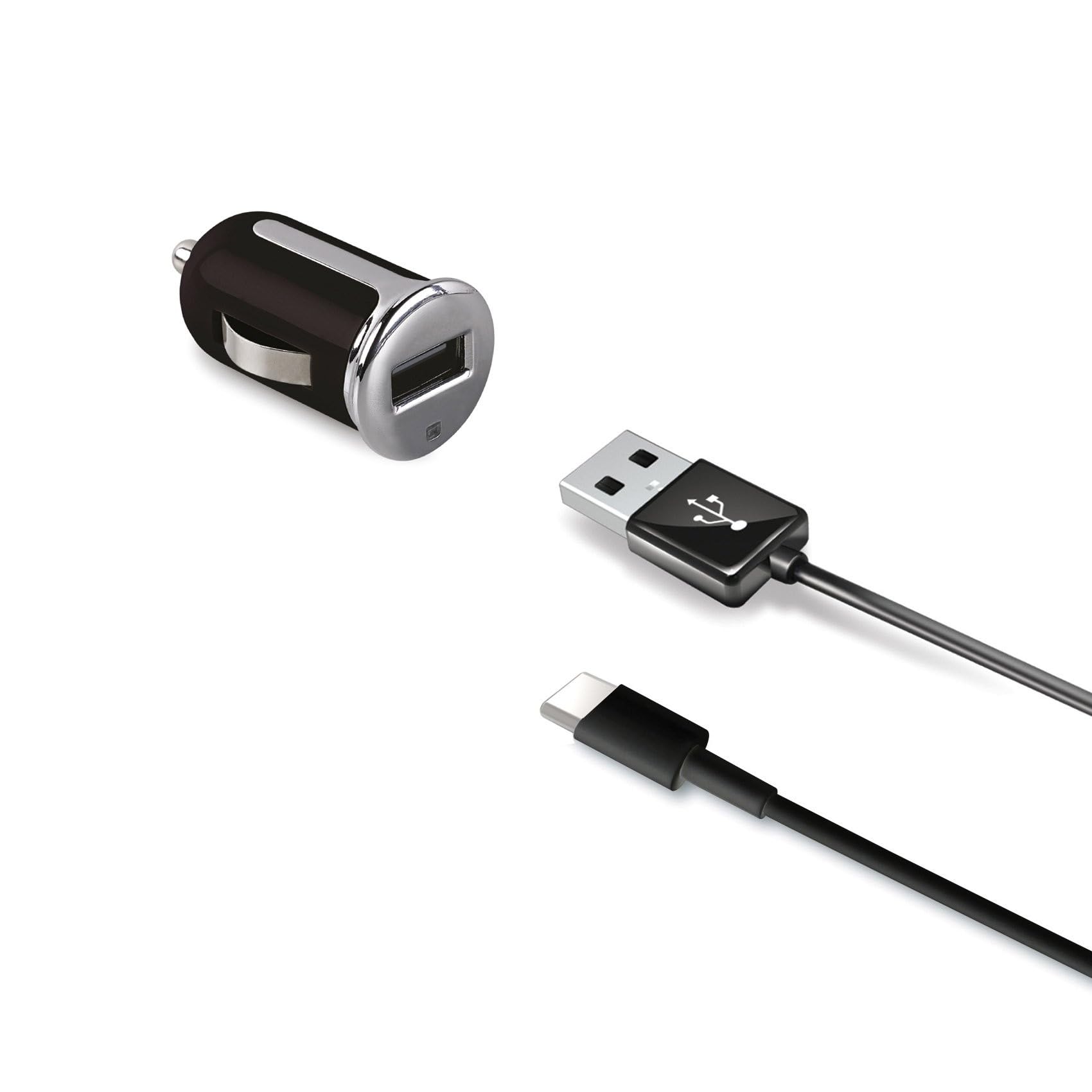 Celly CCUSBTYPEC Universal Car Charger with USB Type C Cable, Black