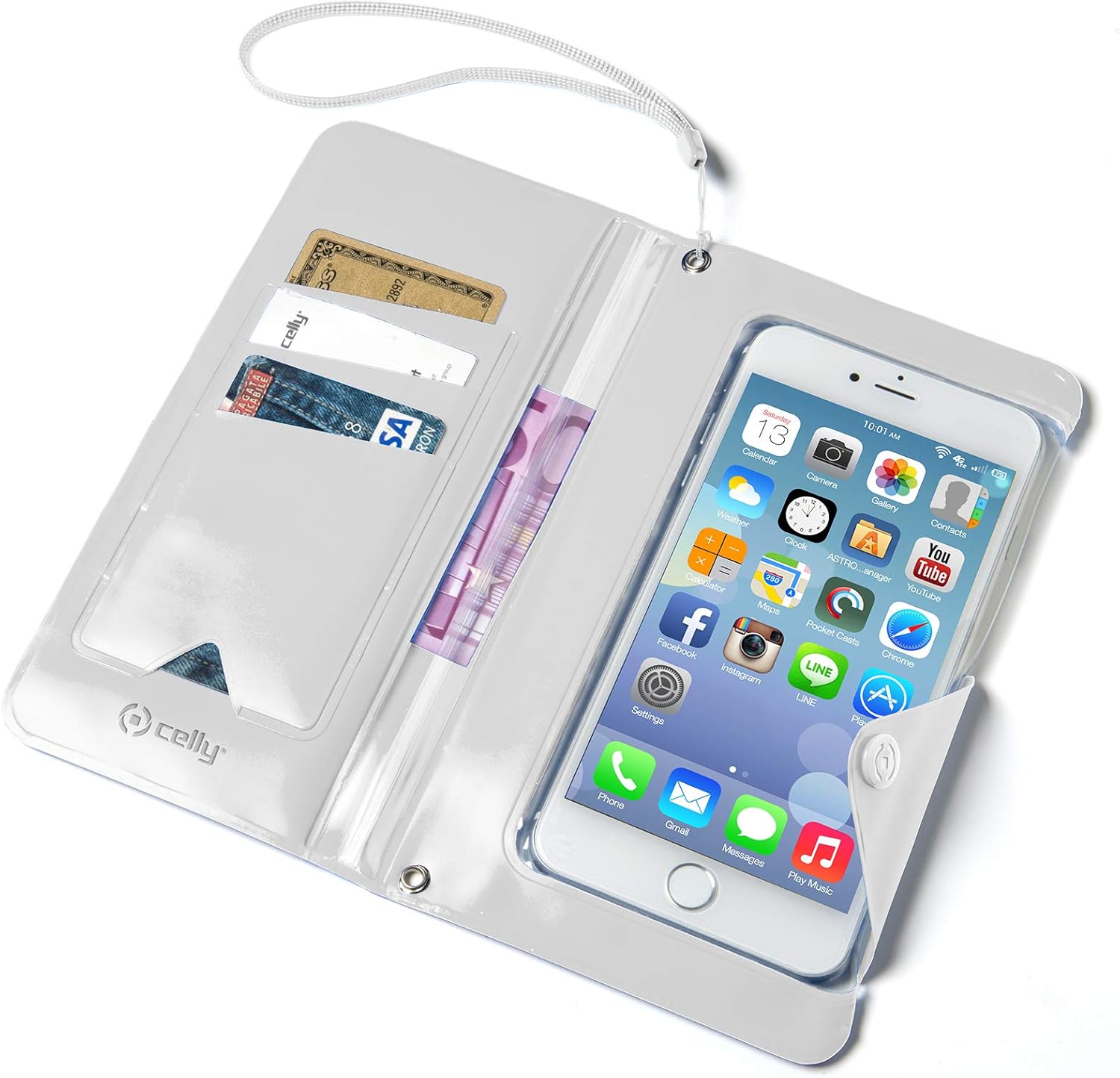 Celly SPLASHWALLETWH Waterproof Cover for Smartphones Upto 5.7-Inch - White Bianco
