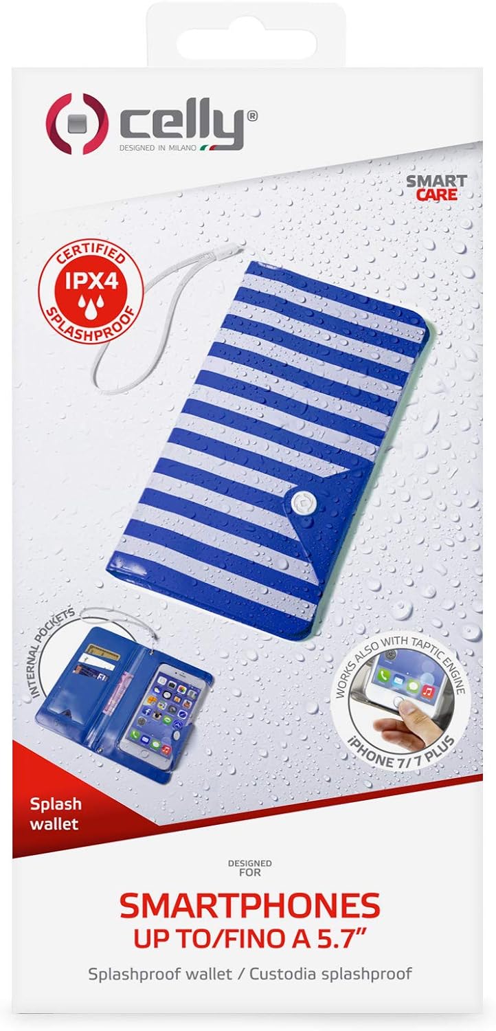 Celly SPLASHWALLETBL Waterproof Cover for Smartphones Upto 5.7-Inch - Blue