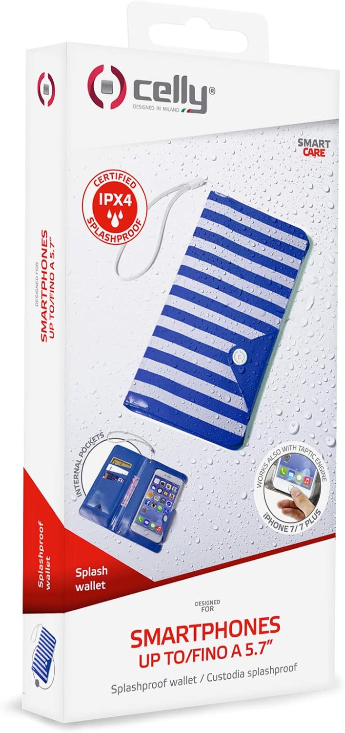 Celly SPLASHWALLETBL Waterproof Cover for Smartphones Upto 5.7-Inch - Blue