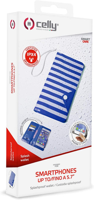 Celly SPLASHWALLETBL Waterproof Cover for Smartphones Upto 5.7-Inch - Blue