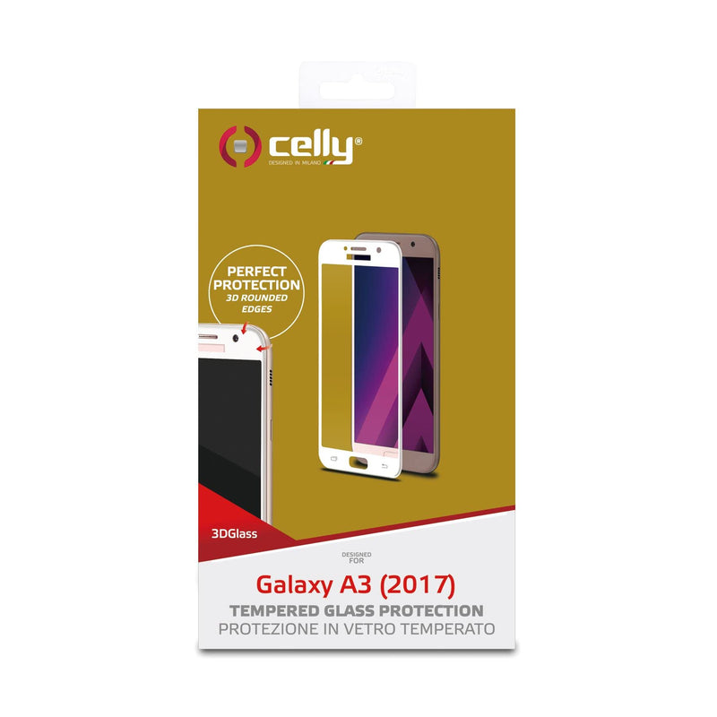 CELLY SAMSUNG GALAXY A3 2017 3D GLASS SCREEN PROTECTOR TEMPERED GLASSES CLEAR WHITE
