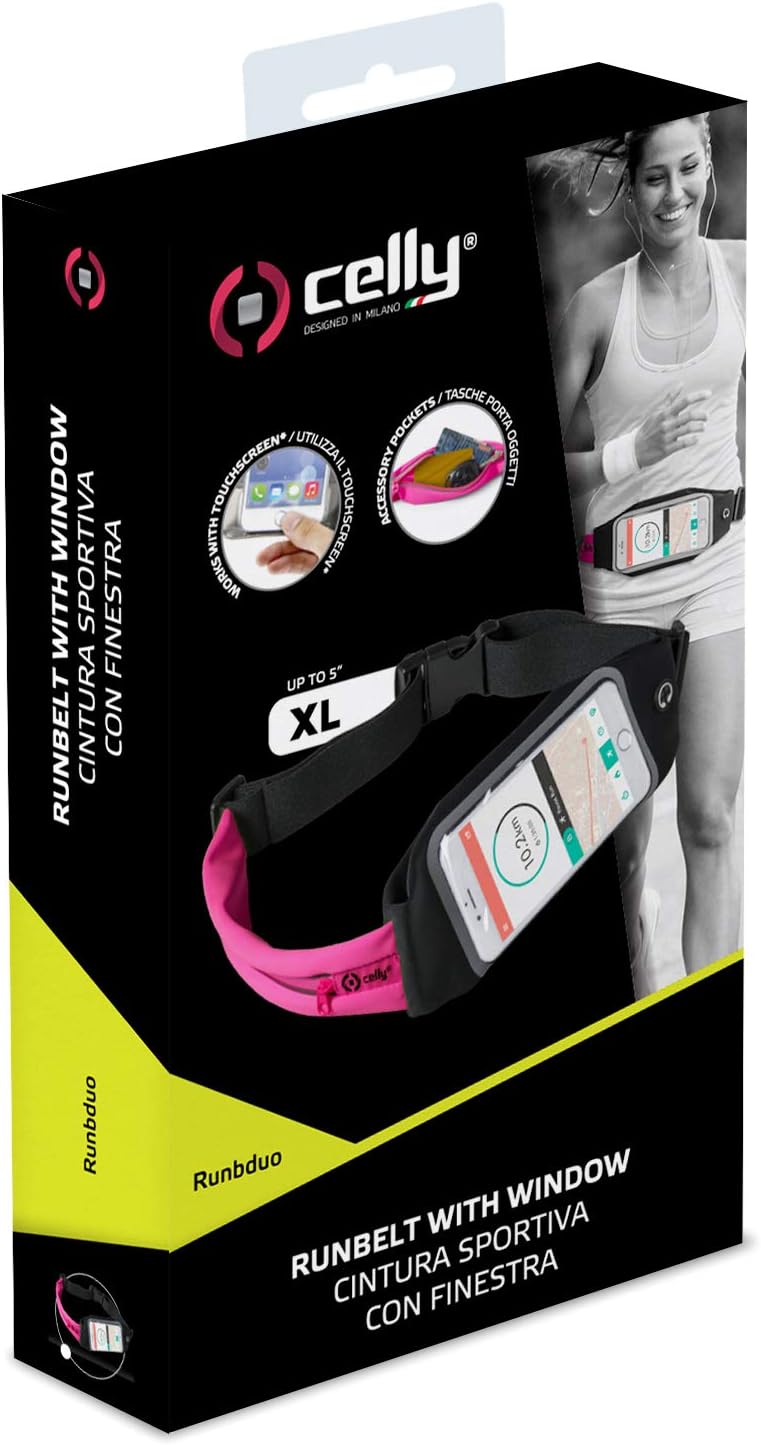 Celly RUNBDUOXLPK Belt Armband for Smartphone, Black / Pink