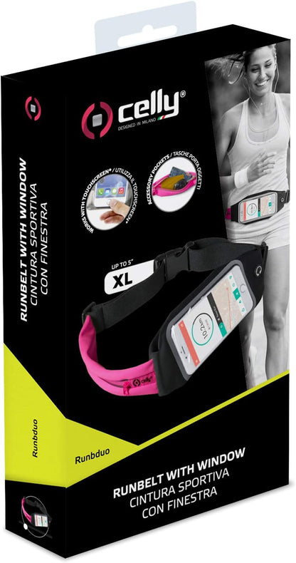 Celly RUNBDUOXLPK Belt Armband for Smartphone, Black / Pink