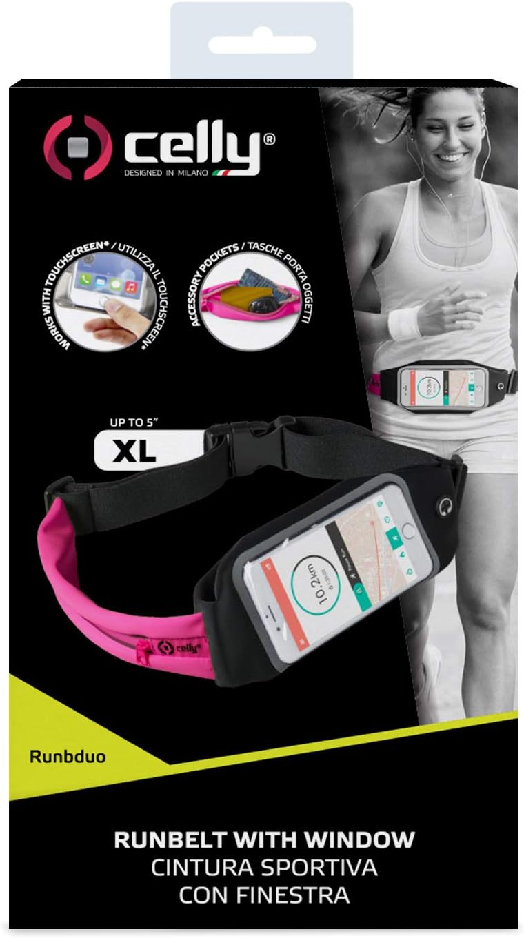 Celly RUNBDUOXLPK Belt Armband for Smartphone, Black / Pink