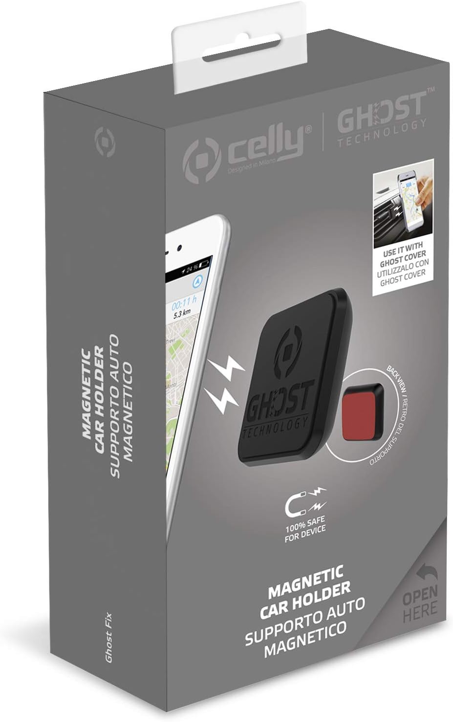 Celly GHOSTFIX Magnetic Car Mount with Adhesive Pad - Black