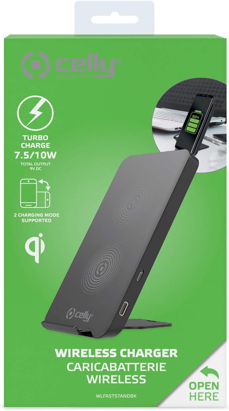 Celly Wireless Charger Network Standing Stand, Wireless Fast Charging 10W, 15A, Black