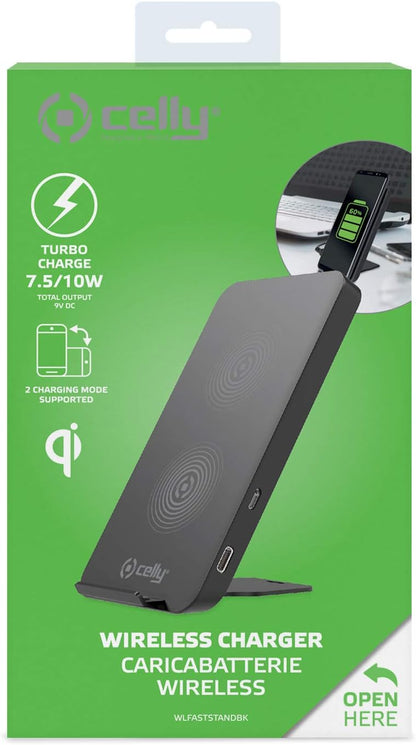 Celly Wireless Charger Network Standing Stand, Wireless Fast Charging 10W, 15A, Black