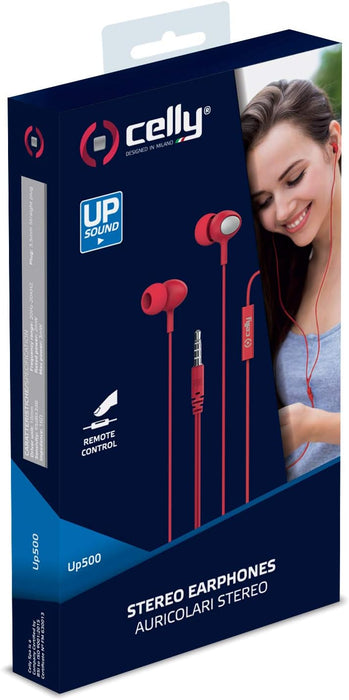 Celly -Stereo Headphones 3.5 mm Round Cable Red