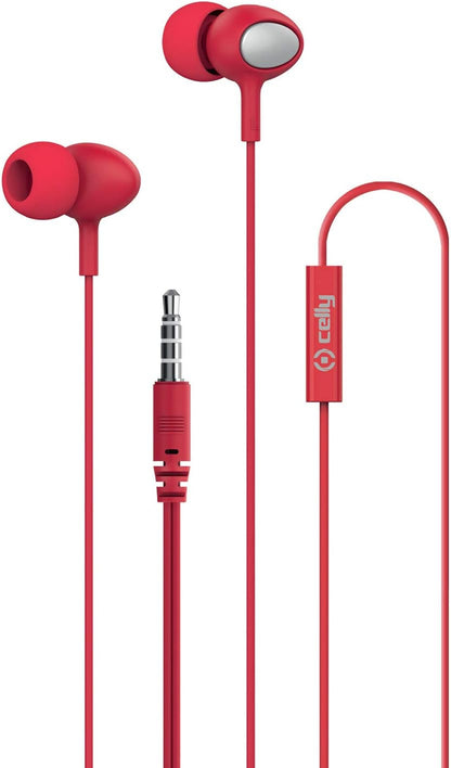Celly -Stereo Headphones 3.5 mm Round Cable Red