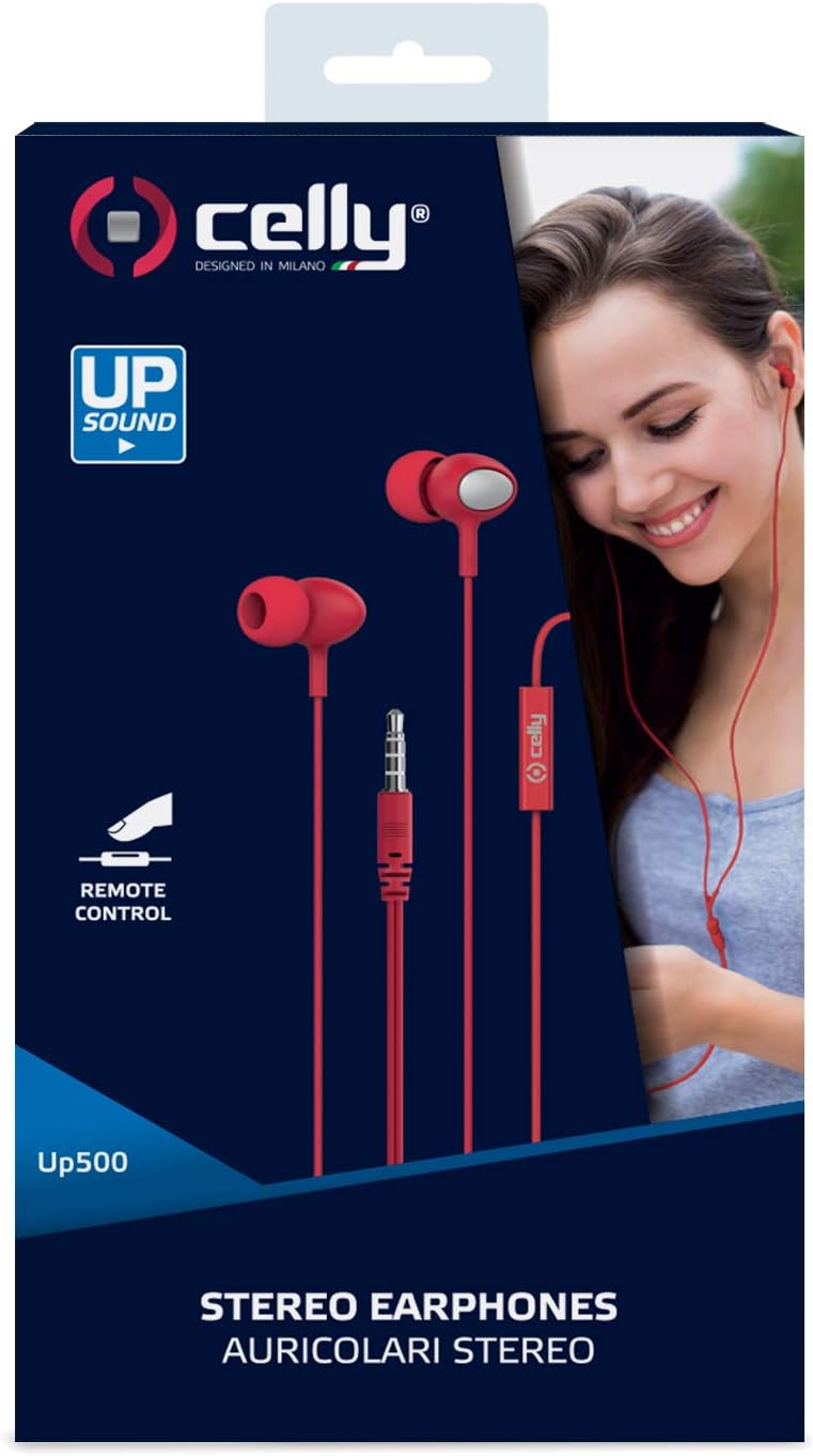 Celly -Stereo Headphones 3.5 mm Round Cable Red