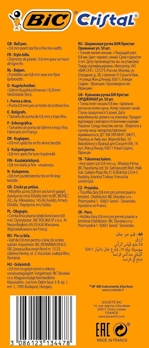 Bic Cristal Original Fine Ball Pens, Fine Point (0.8 mm), Blue, Box of 50 - Smudge-Free, Every-Day Writing Pens with More Precise Ink Flow