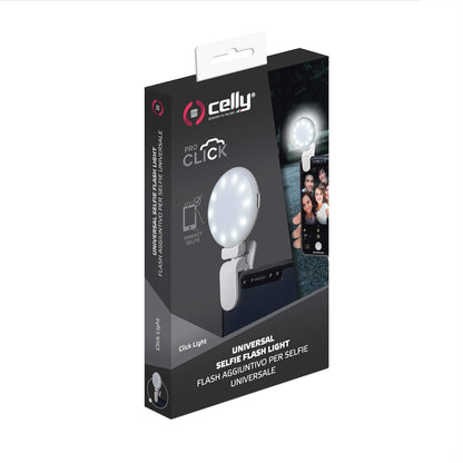 Celly Selfie Ring Light with Clip for Smartphones, Clicklight Universal Rechargeable USB 3 Tone, White L L white