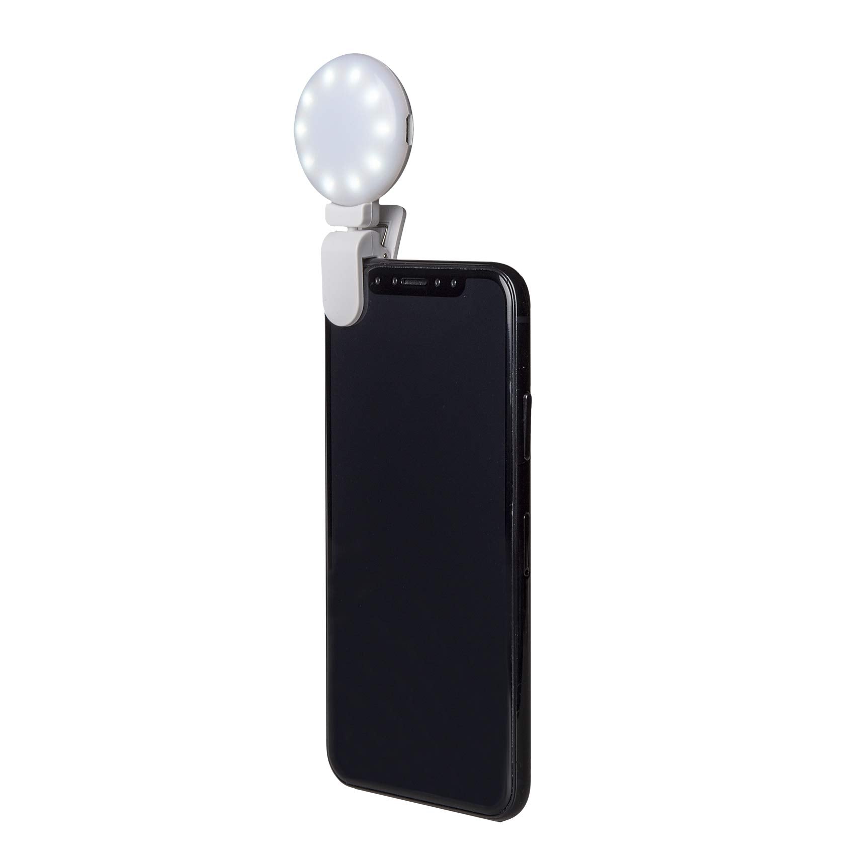 Celly Selfie Ring Light with Clip for Smartphones, Clicklight Universal Rechargeable USB 3 Tone, White L L white