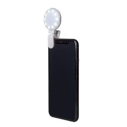 Celly Selfie Ring Light with Clip for Smartphones, Clicklight Universal Rechargeable USB 3 Tone, White L L white