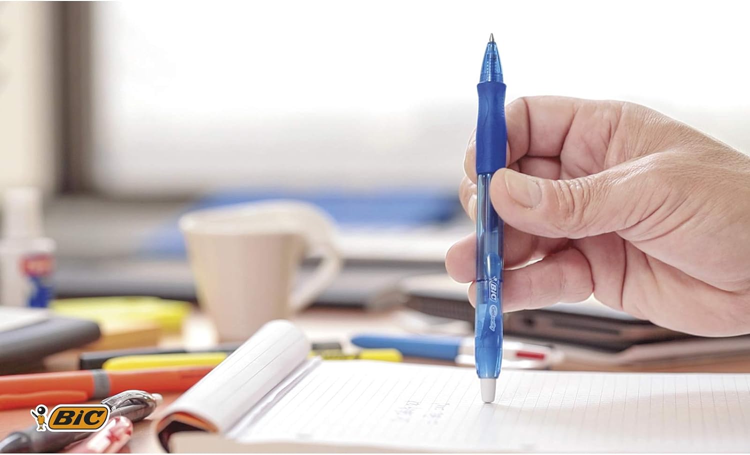 BIC Gel-ocity Original, Gel Ink Pens, With a Soft Grip, Seamless Smooth Writing, in Blue, Medium: 0.7mm, Pack of 12