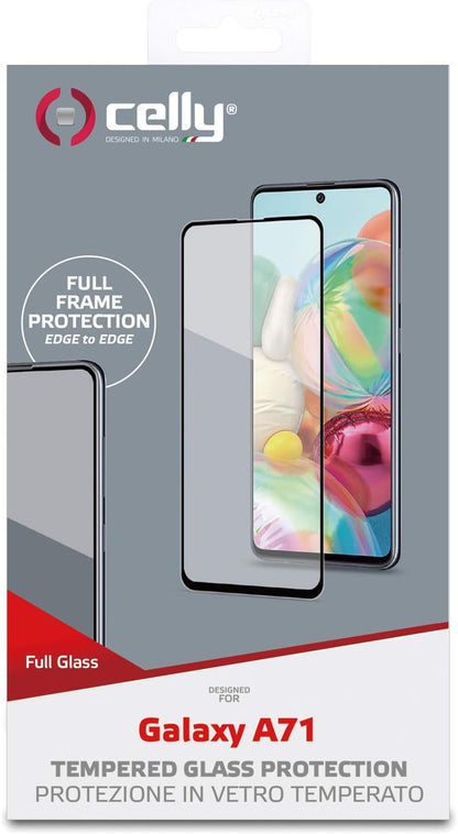 Celly Screen Protector for Samsung Galaxy A71, Tempered Glass 9H Hardness Anti-Scratch, Black (FULLGLASS887BK)