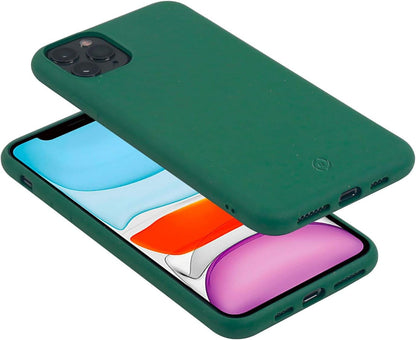 Celly Eco-friendly iPhone 11 Pro Case, Biodegradable Vegetable Fibers Case with Full Protection Anti-Slip and Soft Texture, Green