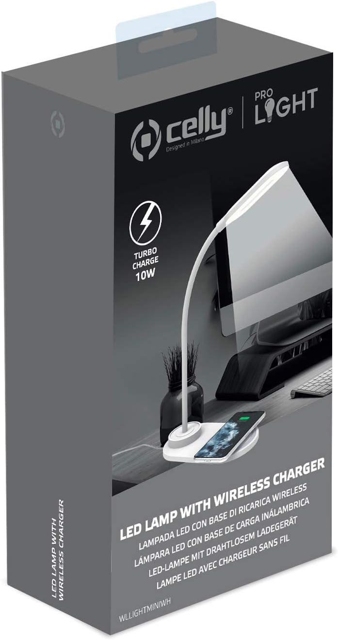 Celly WLLIGHTMINIWH LED Lamp, Wireless Charging, Adjustable Arm, 10W, White WL Mini Lamp