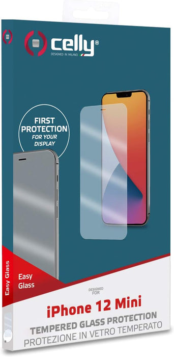 Celly Screen Protector for iPhone 12 Mini, Tempered Glass 9H Hardness, Anti-Fingerprint and Anti-Scratch