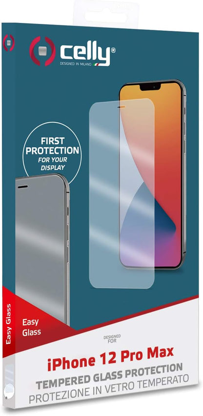 Celly Screen Protector for iPhone 12 Pro Max, Tempered Glass 9H Hardness, Anti-Fingerprint and Anti-Scratch