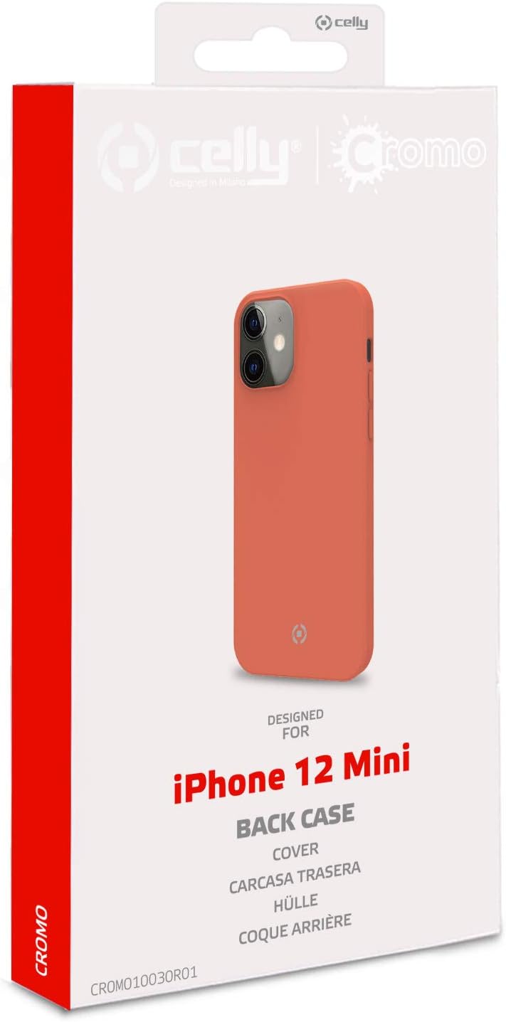 Celly Orange Case for iPhone 12 Mini, Soft Touch Protective Case and Silicone TPU Anti-Slip Anti-Shock and Anti-Scratch