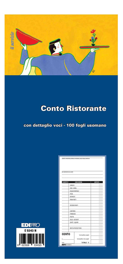 EDiPro - E5343N - Restaurant account pad with items detail 100 sheets hand use 22x14,8