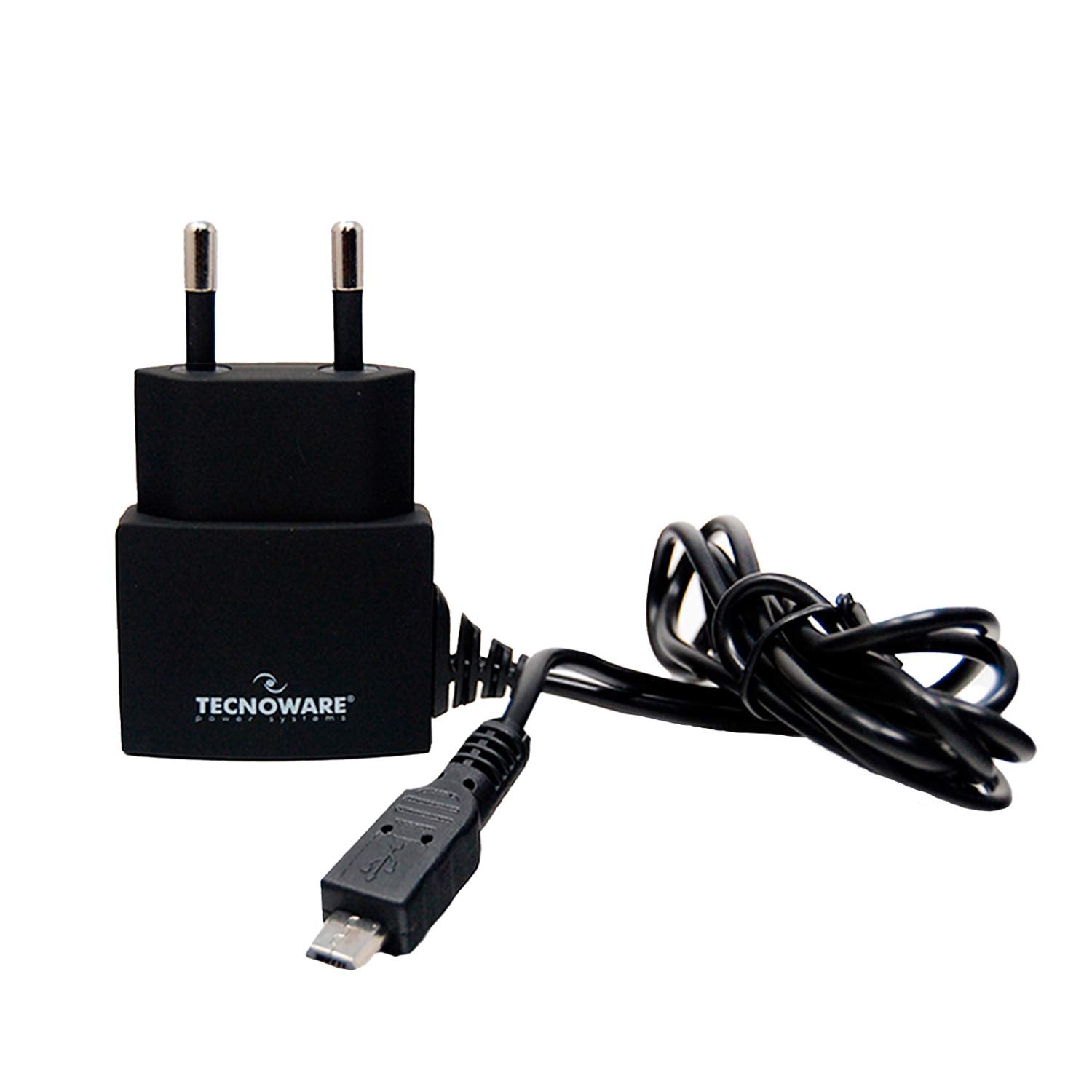 Tecnoware FAM17198 Caricabatterie - per Smartphone e Tablet di ogni Generazione - Cavo Fisso Micro USB da 5 Volt 2.1 Ampere, Nero