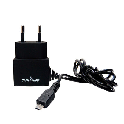 Tecnoware FAM17198 Caricabatterie - per Smartphone e Tablet di ogni Generazione - Cavo Fisso Micro USB da 5 Volt 2.1 Ampere, Nero