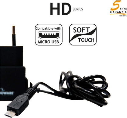 Tecnoware FAM17198 Caricabatterie - per Smartphone e Tablet di ogni Generazione - Cavo Fisso Micro USB da 5 Volt 2.1 Ampere, Nero