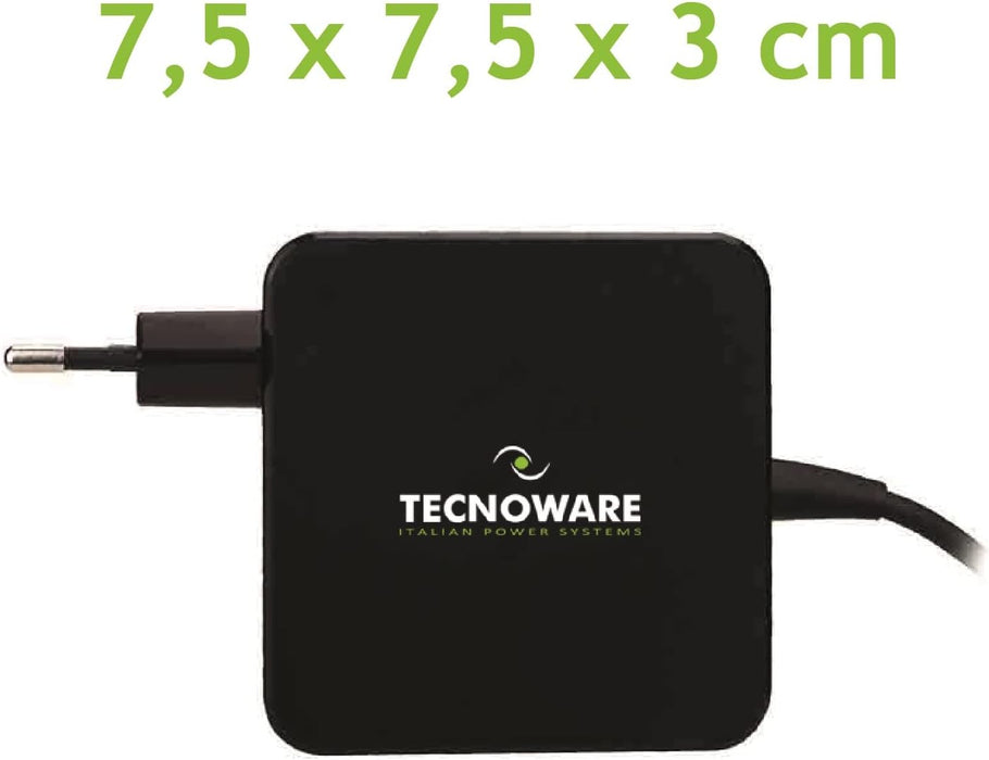 Tecnoware 65W USB Type-C Universal Power Supply - Charger Compatible with any Notebook Equipped with USB C Port (Macbook Pro/Air, Asus, Lenovo Thinkpad and Yoga, Samsung, Huawei, Xiaomi Air) - Cable