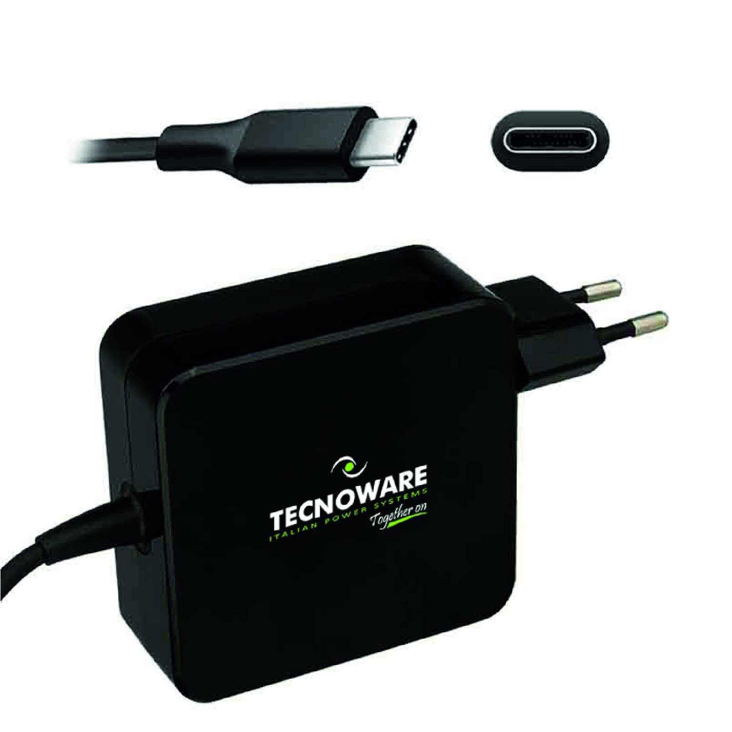 Tecnoware 65W USB Type-C Universal Power Supply - Charger Compatible with any Notebook Equipped with USB C Port (Macbook Pro/Air, Asus, Lenovo Thinkpad and Yoga, Samsung, Huawei, Xiaomi Air) - Cable 6