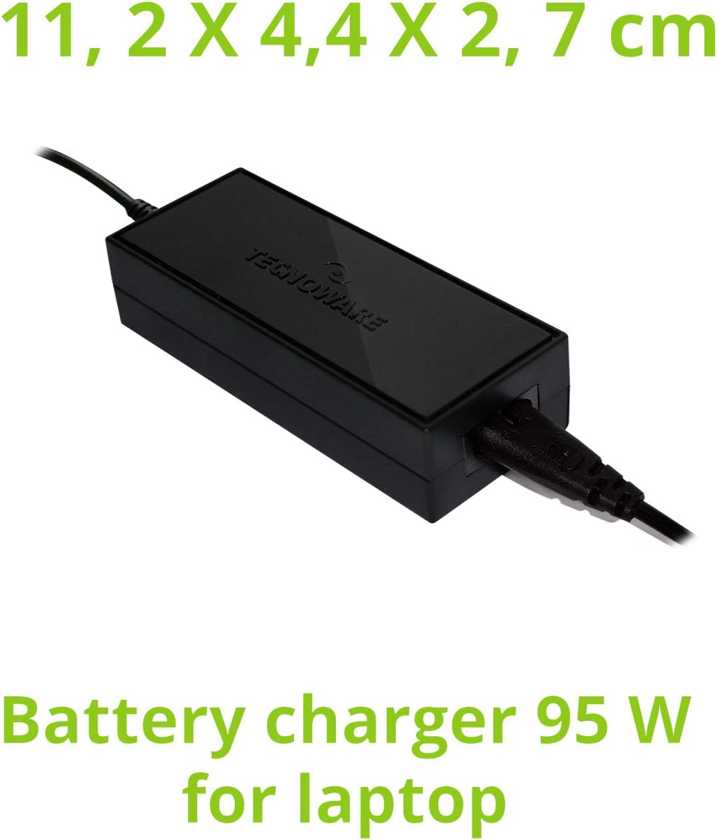 Tecnoware Power Systems - Caricatore Universale 95W per Notebook | 10 Connettori per Acer, ASUS, Sony, Toshiba, HP, Dell, Lenovo, LG, IBM, Fujitsu, Samsung | Protezione sbalzi corrente, Nero