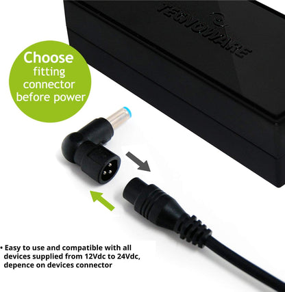 Tecnoware Power Systems - Caricatore Universale 95W per Notebook | 10 Connettori per Acer, ASUS, Sony, Toshiba, HP, Dell, Lenovo, LG, IBM, Fujitsu, Samsung | Protezione sbalzi corrente, Nero
