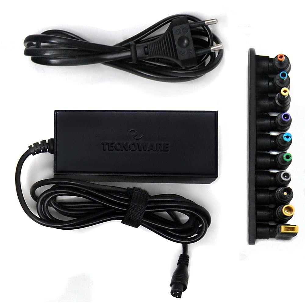 Tecnoware Power Systems - Caricatore Universale 95W per Notebook | 10 Connettori per Acer, ASUS, Sony, Toshiba, HP, Dell, Lenovo, LG, IBM, Fujitsu, Samsung | Protezione sbalzi corrente, Nero